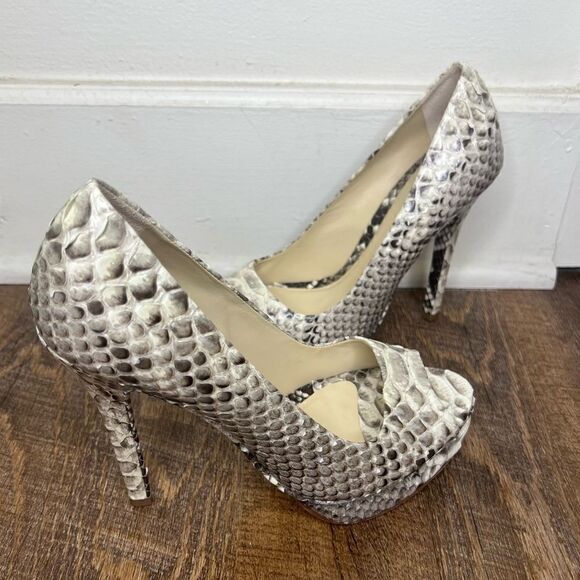 Alexandre Birman Black/Gray Snakeskin Peep Toe Heels Size 7.5 - Picture 1 of 16